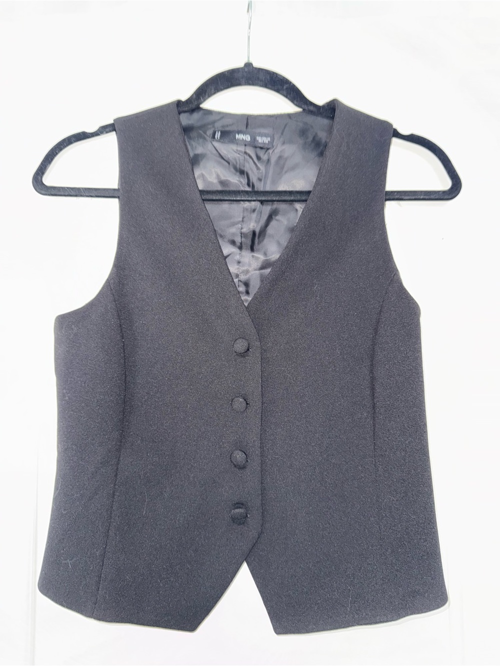 Mango Black Tailored V-Neck Button Vest